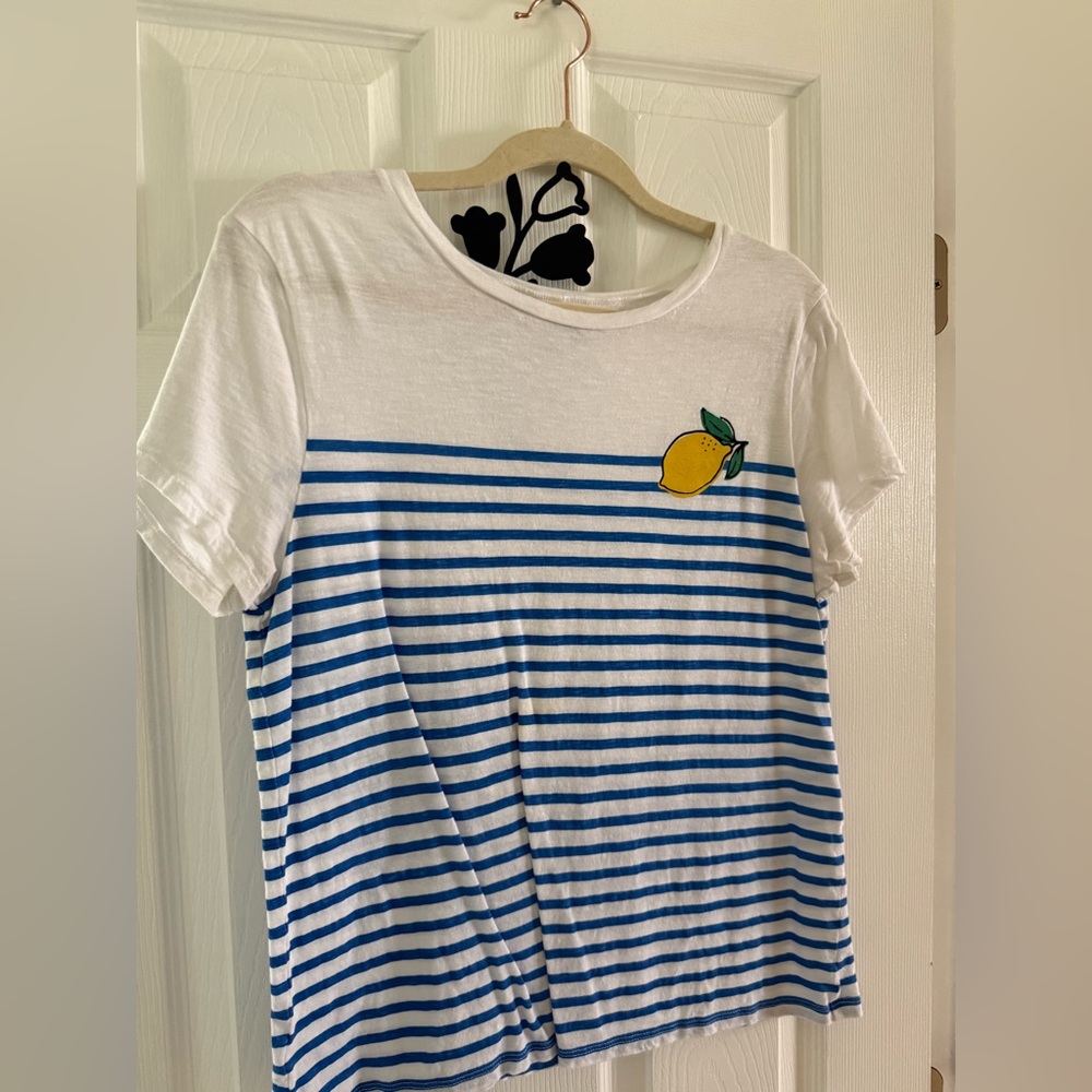 LOFT Blue Striped Tee with Lemon Patch